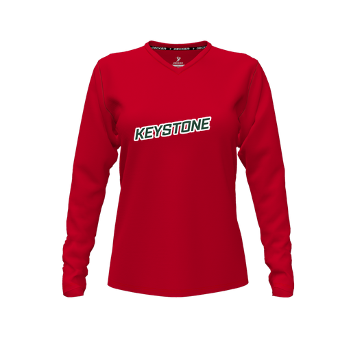 [CUS-DFW-TEES-CMF-VNK-LSL-RED-FYXS-LOGO3] Decker Comfort T-Shirt (Female Youth XS, Red, V Neck, Logo 3, Long Sleeve)