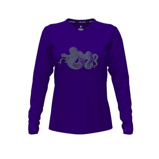 [CUS-DFW-TEES-PER-VNK-LSL-PUR-FYXS-LOGO2] Decker Performance T-Shirt (Female Youth XS, Purple, V Neck, Logo 2, Long Sleeve)