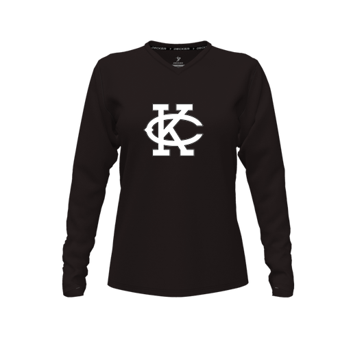[CUS-DFW-TEES-CMF-VNK-LSL-BLK-FYXS-LOGO1] Decker Comfort T-Shirt (Female Youth XS, Black, V Neck, Logo 1, Long Sleeve)