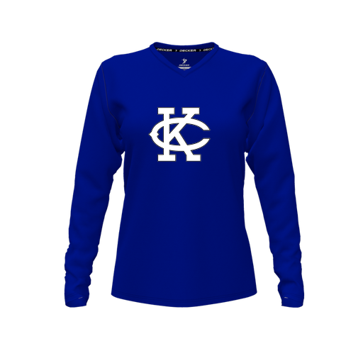 [CUS-DFW-TEES-CMF-VNK-LSL-RYL-FYXS-LOGO1] Decker Comfort T-Shirt (Female Youth XS, Royal, V Neck, Logo 1, Long Sleeve)