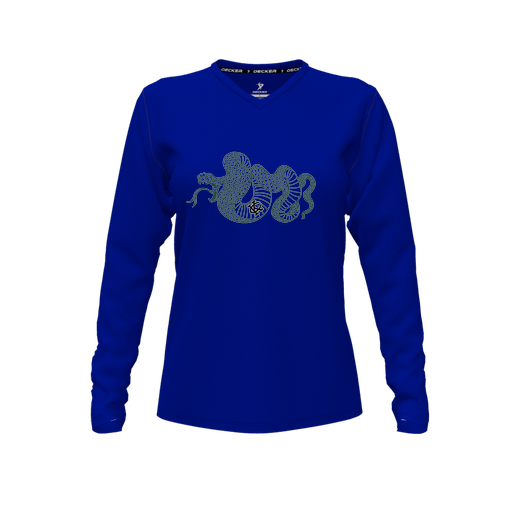 [CUS-DFW-TEES-CMF-VNK-LSL-RYL-FYXS-LOGO2] Decker Comfort T-Shirt (Female Youth XS, Royal, V Neck, Logo 2, Long Sleeve)