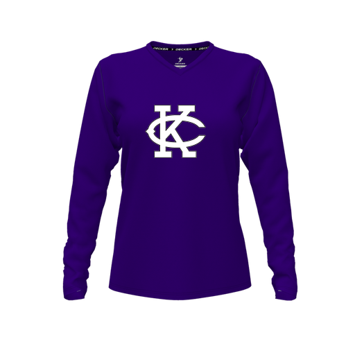 [CUS-DFW-TEES-CMF-VNK-LSL-PUR-FYXS-LOGO1] Decker Comfort T-Shirt (Female Youth XS, Purple, V Neck, Logo 1, Long Sleeve)