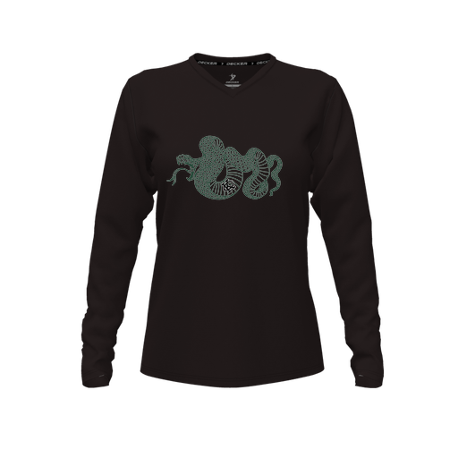 [CUS-DFW-TEES-PER-VNK-LSL-BLK-FYXS-LOGO2] Decker Performance T-Shirt (Female Youth XS, Black, V Neck, Logo 2, Long Sleeve)