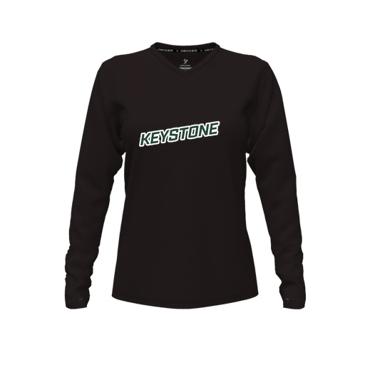 [CUS-DFW-TEES-PER-VNK-LSL-BLK-FYXS-LOGO3] Decker Performance T-Shirt (Female Youth XS, Black, V Neck, Logo 3, Long Sleeve)