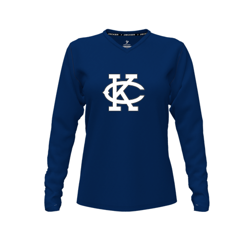 [CUS-DFW-TEES-PER-VNK-LSL-NVY-FYXS-LOGO1] Decker Performance T-Shirt (Female Youth XS, Navy, V Neck, Logo 1, Long Sleeve)