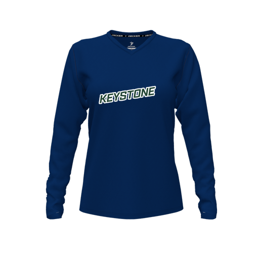 [CUS-DFW-TEES-PER-VNK-LSL-NVY-FYXS-LOGO3] Decker Performance T-Shirt (Female Youth XS, Navy, V Neck, Logo 3, Long Sleeve)