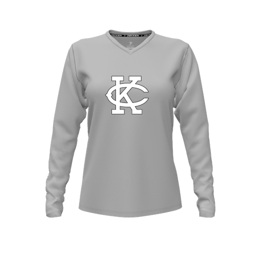 [CUS-DFW-TEES-PER-VNK-LSL-GRY-FYXS-LOGO1] Decker Performance T-Shirt (Female Youth XS, Gray, V Neck, Logo 1, Long Sleeve)