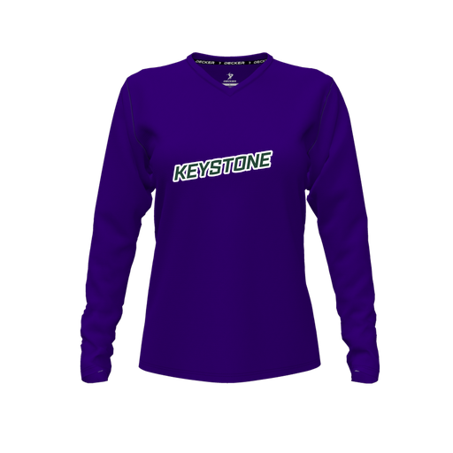 [CUS-DFW-TEES-PER-VNK-LSL-PUR-FYXS-LOGO3] Decker Performance T-Shirt (Female Youth XS, Purple, V Neck, Logo 3, Long Sleeve)